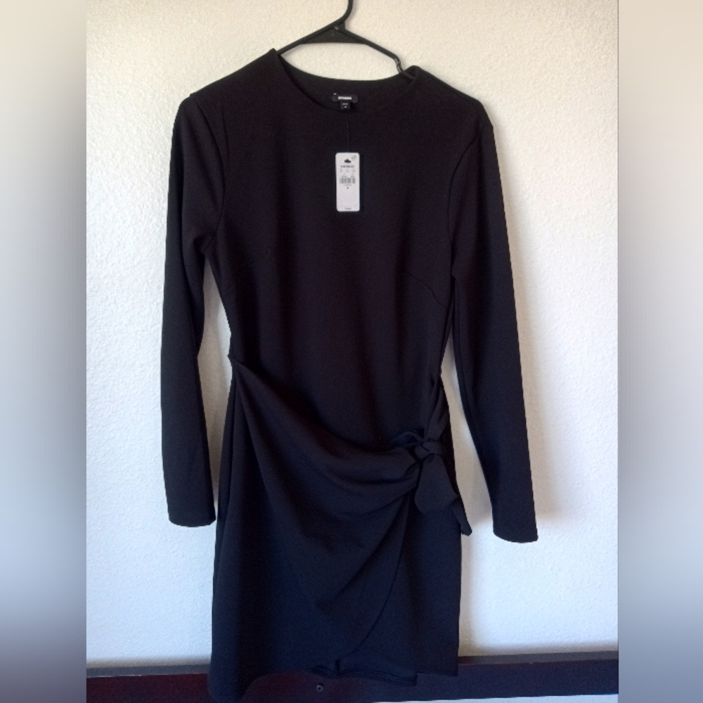 Elegant Black Wrap Dress,Size M - Picture 4 of 13